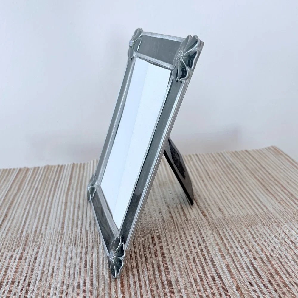 Dark Blue/Gray and Silver Flower-Embellished Picture Frame